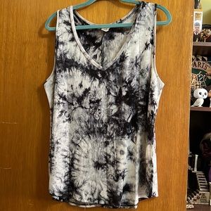 Navy Blue and White and silver tie dye style sleeveless Top 2X